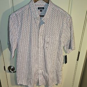 CLUB ROOM- Patriotic Red, White, And Blue Casual Short Sleeved Button Down Shirt